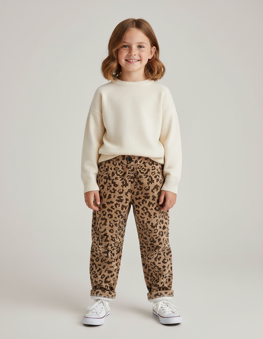 Pantalon Velour Leopard - Camel Cordé