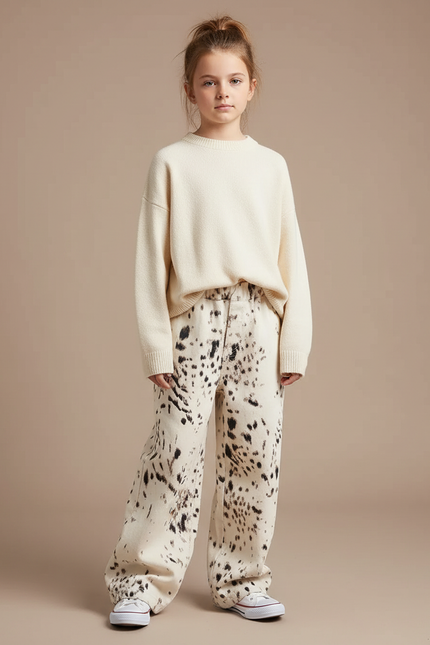 Pantalon Léopard Ample Imprimé Blanc Noir Enfant - Molleton