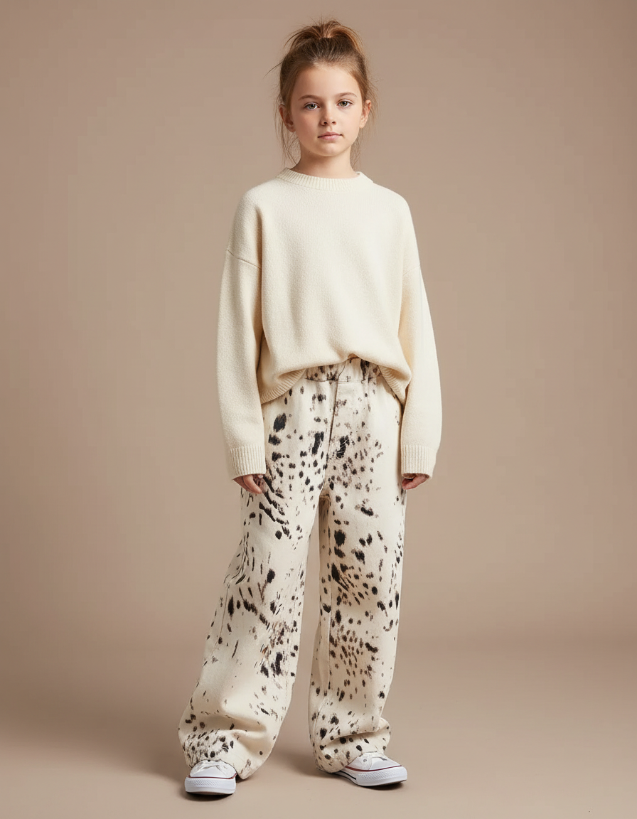 Pantalon Léopard Ample Imprimé Blanc Noir Enfant - Molleton