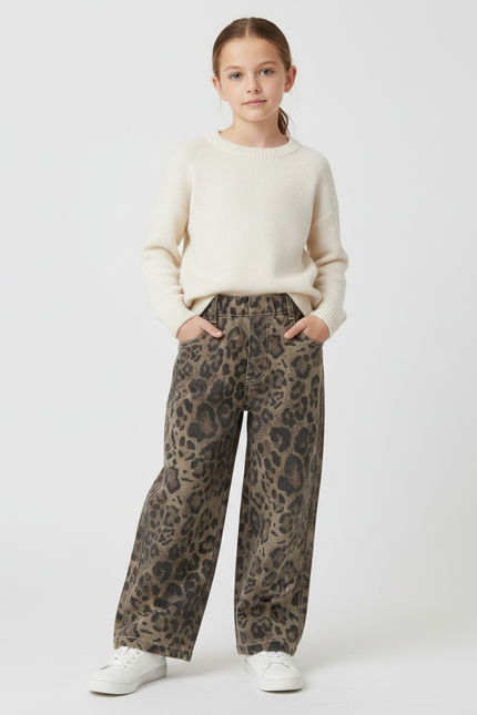 Pantalon Léopard Ample Imprimé Marron Streetwear Enfant - Jean