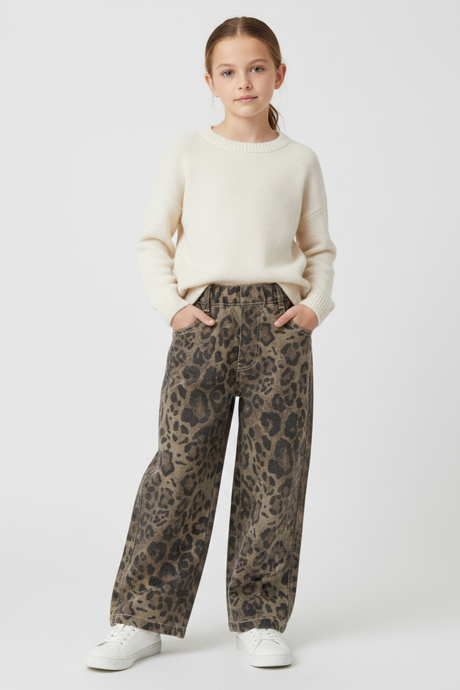 Pantalon Léopard Ample Imprimé Marron Streetwear Enfant - Jean