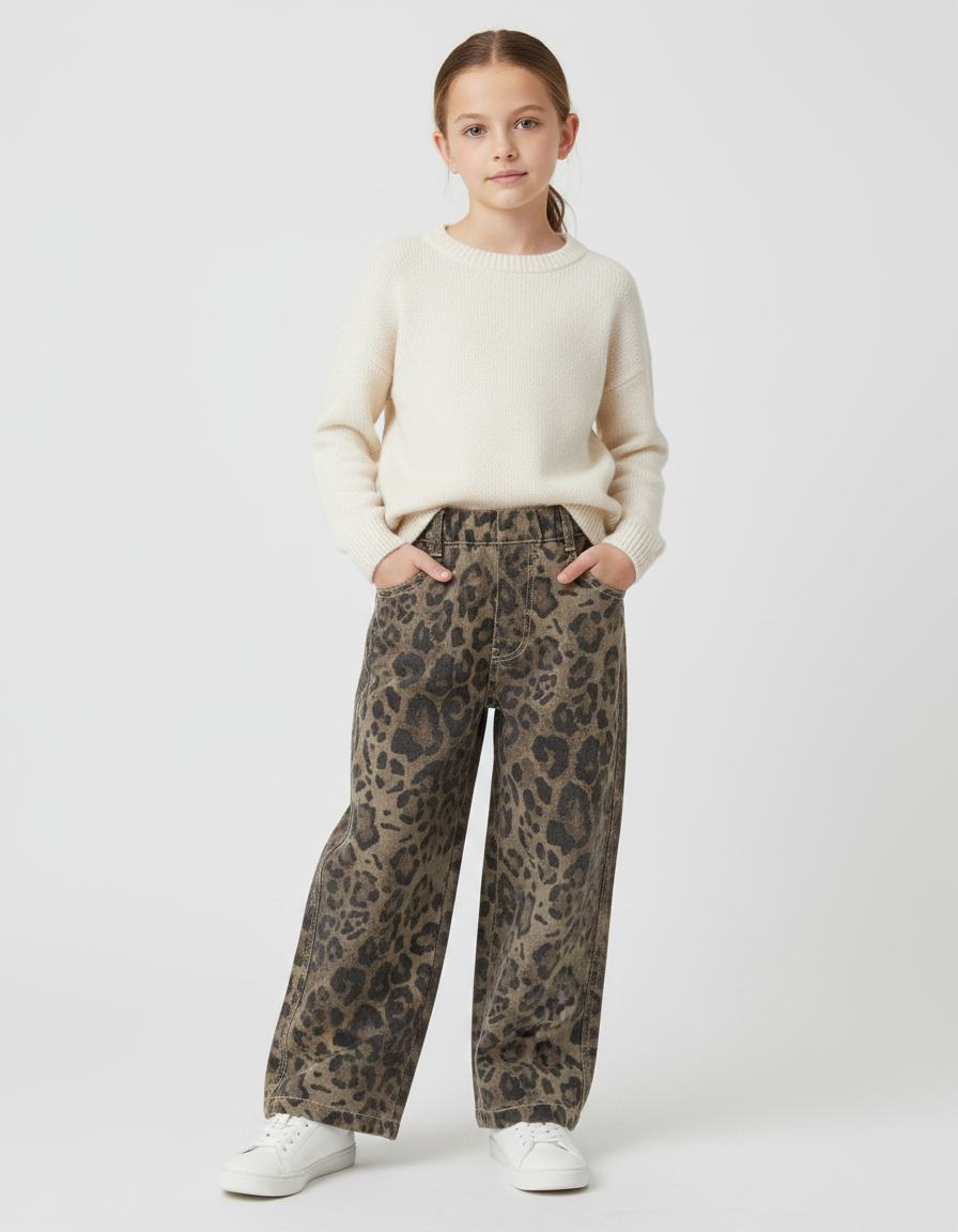 Pantalon Léopard Ample Imprimé Marron Streetwear Enfant - Jean