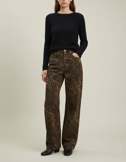 Pantalon Léopard Marron Ample Décontracté Femme - Jean