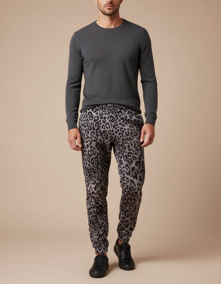 Pantalon Léopard Gris Ample Imprimé Homme - Molleton