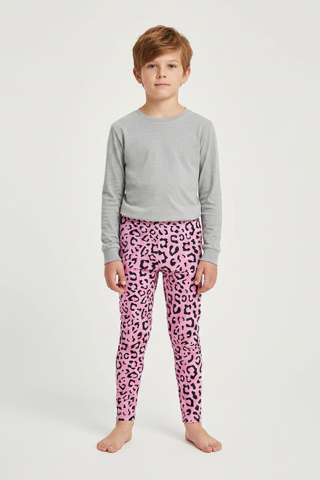 Pantalon Léopard Rose Noir Enfant Slim Confortable - Maille