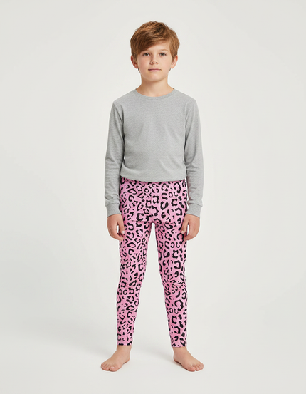 Pantalon Léopard Rose Noir Enfant Slim Confortable - Maille