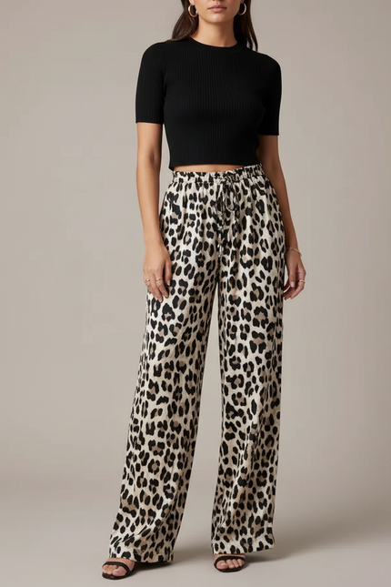 Pantalon Léopard Fluide Ample Imprimé Casual Femme - Viscose