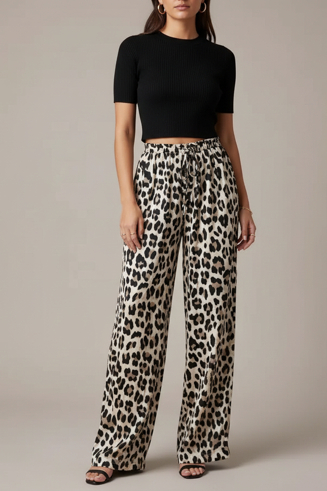 Pantalon Léopard Fluide Ample Imprimé Casual Femme - Viscose