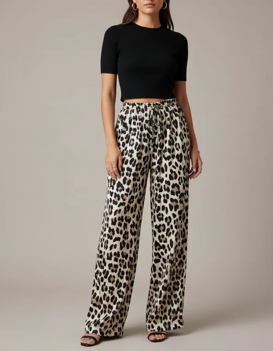 Pantalon Léopard Fluide Ample Imprimé Casual Femme - Viscose