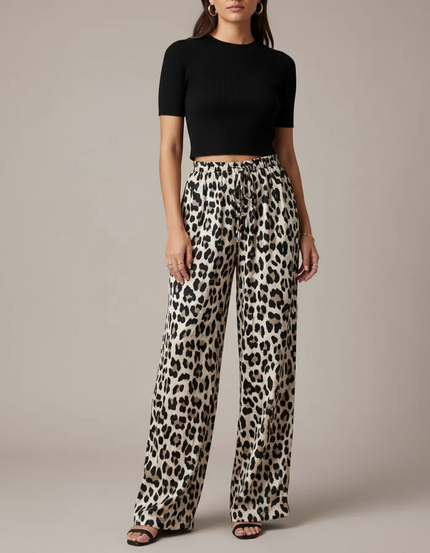 Pantalon Léopard Fluide Ample Imprimé Casual Femme - Viscose