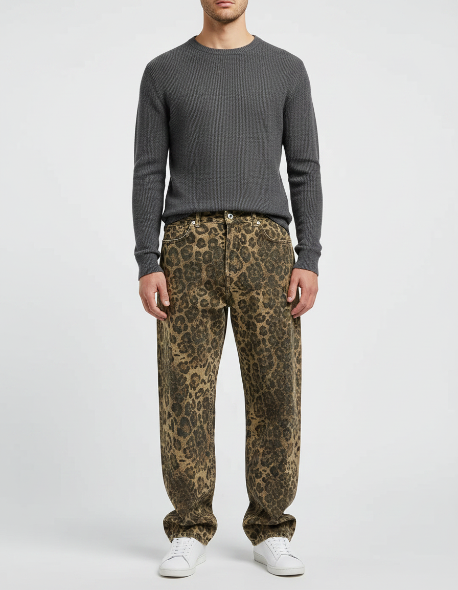 Pantalon Wide Leg Leopard - Imprimé Jean