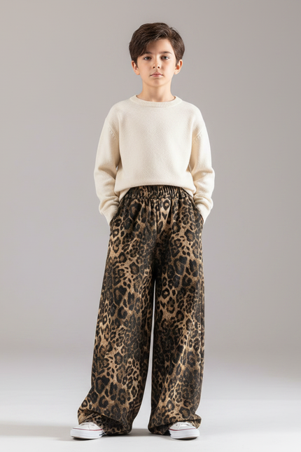 Pantalon Léopard Ample Imprimé Taille Élastique Enfant - Molleton