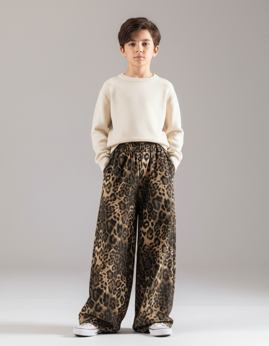 Pantalon Léopard Ample Imprimé Taille Élastique Enfant - Molleton