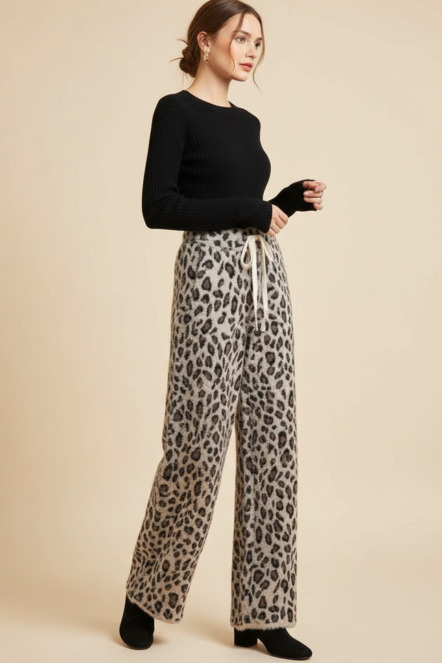 Pantalon Léopard Gris Ample Imprimé Doux Femme - Molleton