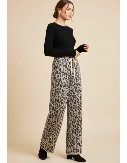 Pantalon Léopard Gris Ample Imprimé Doux Femme - Molleton