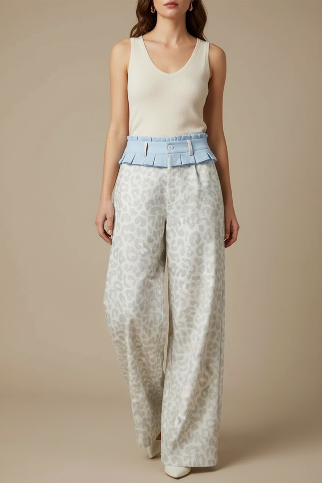 Pantalon Léopard Gris Ample Imprimé Fluide Femme - Viscose