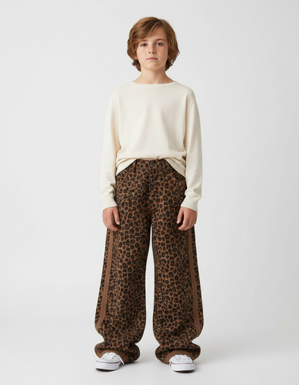 Pantalon Léopard Ample Marron Imprimé Décontracté Garçon - Molleton