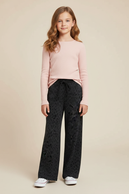 Pantalon Léopard Noir Ample Motif Discret Confortable - Molleton