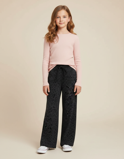 Pantalon Léopard Noir Ample Motif Discret Confortable - Molleton