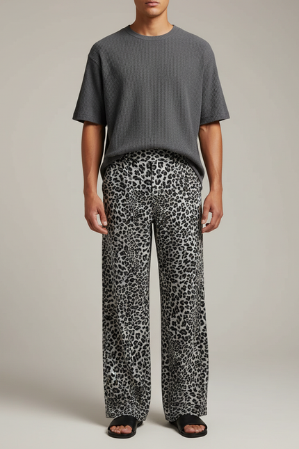 Pantalon Léopard Gris Ample Décontracté Fluide Confortable - Viscose