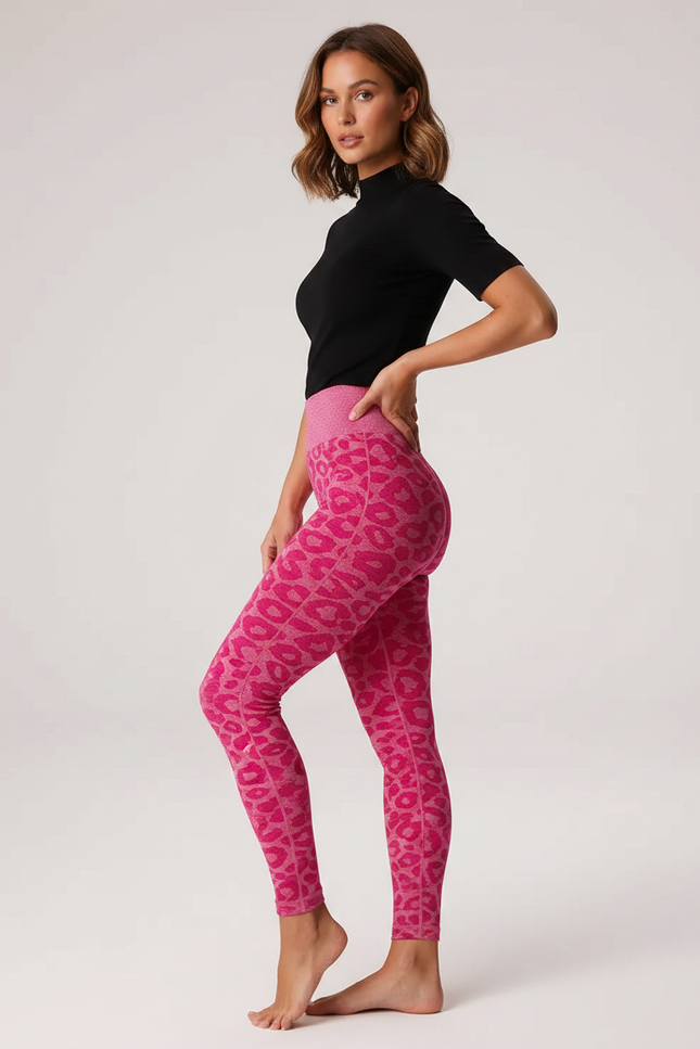Pantalon Léopard Rose Moulant Fitness Seamless Animal - Maille