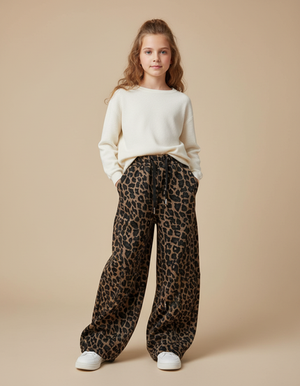 Pantalon Léopard Ample Marron Chaud Fille - Molleton