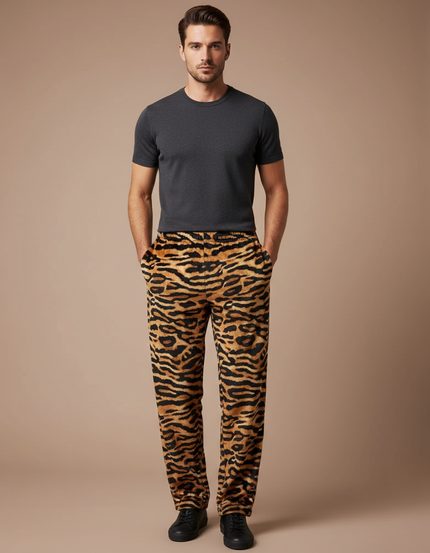Pantalon Léopard Marron Ample Imprimé Doux Homme - Molleton