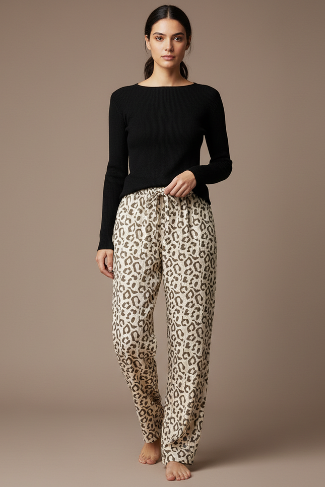 Pantalon Gaz De Coton Leopard - Imprimé
