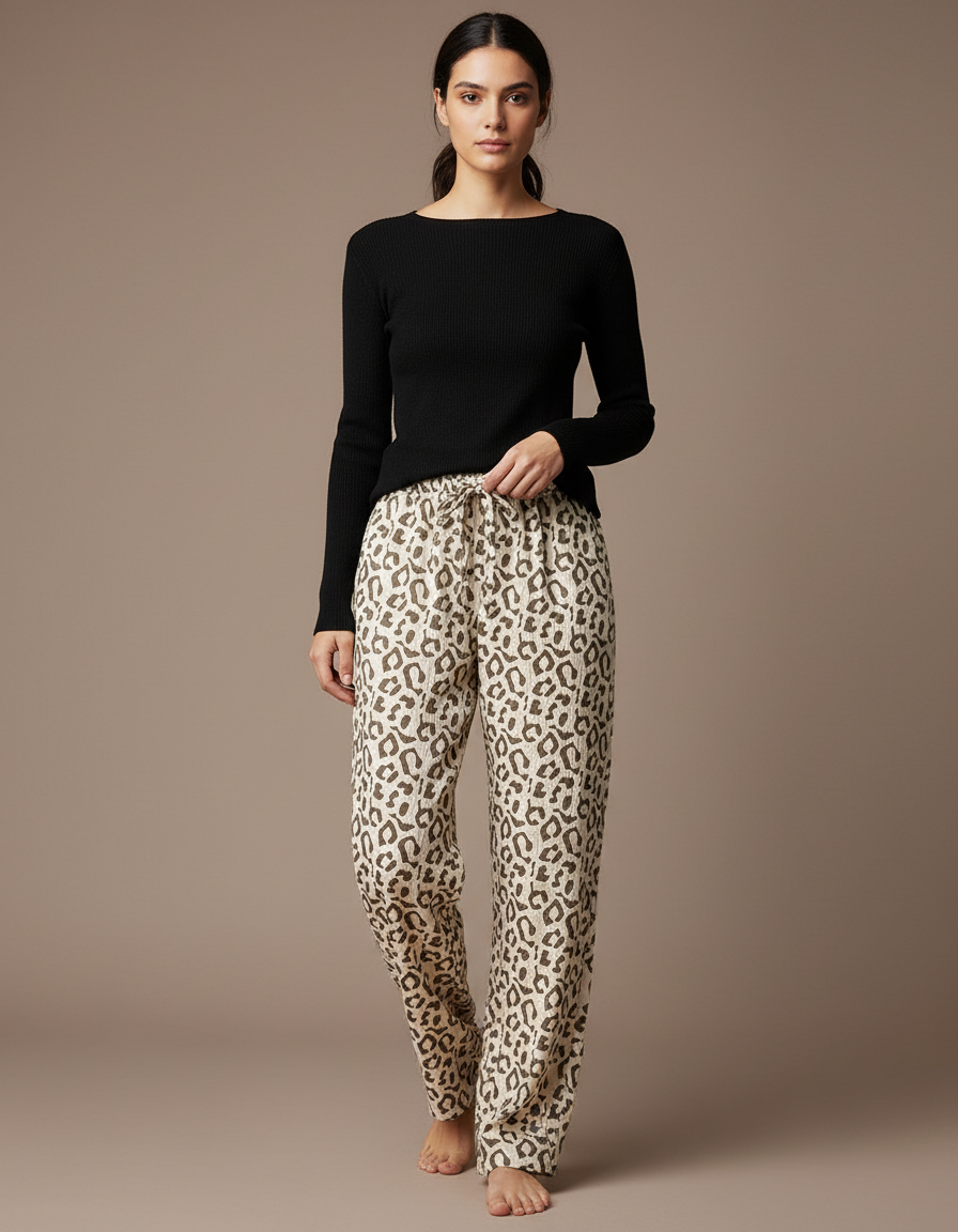 Pantalon Gaz De Coton Leopard - Imprimé