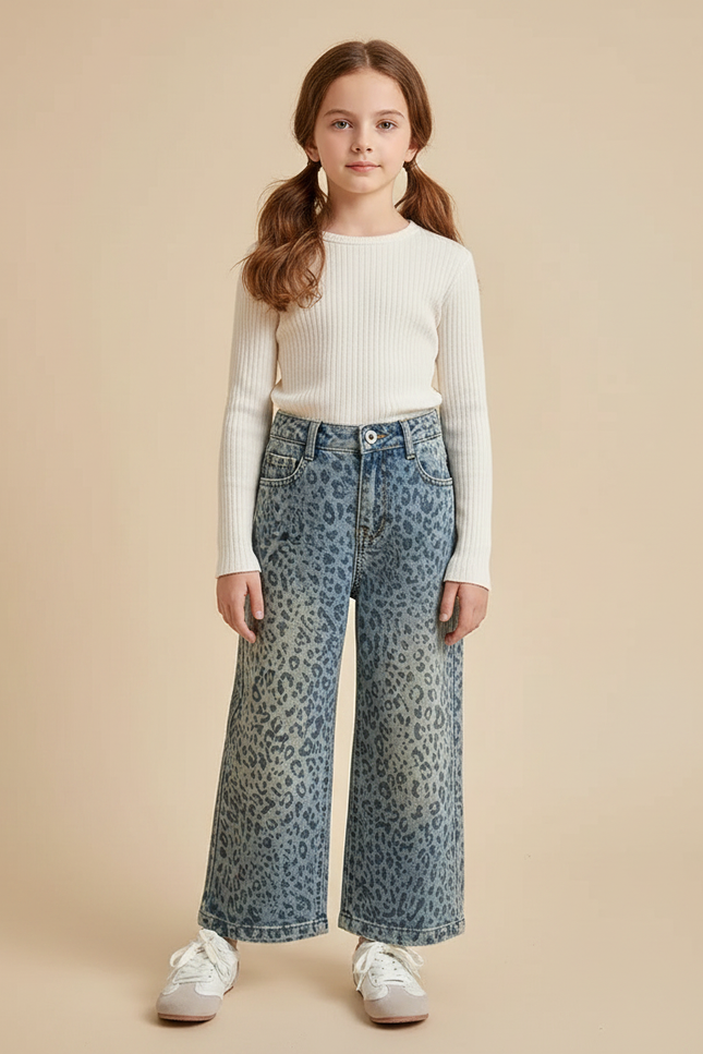 Pantalon Léopard Bleu Ample Imprimé Fille - Jean