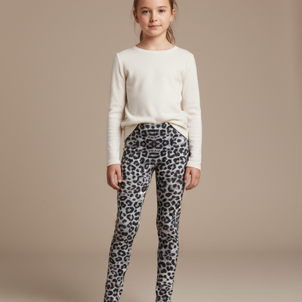 Pantalon Léopard Imprimé Gris Slim Élastique Confortable - Molleton