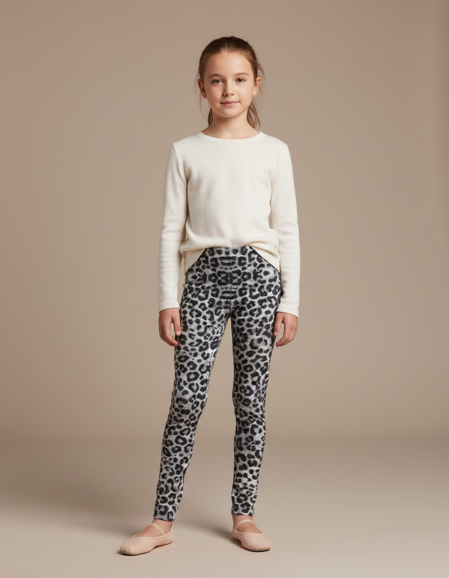 Pantalon Léopard Imprimé Gris Slim Élastique Confortable - Molleton
