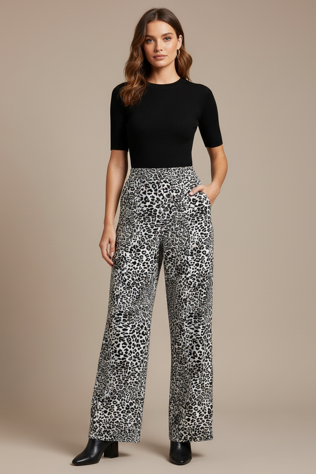 Pantalon Léopard Ample Imprimé Fluide Femme Élégant - Viscose