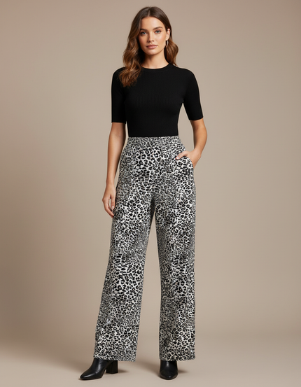 Pantalon Léopard Ample Imprimé Fluide Femme Élégant - Viscose