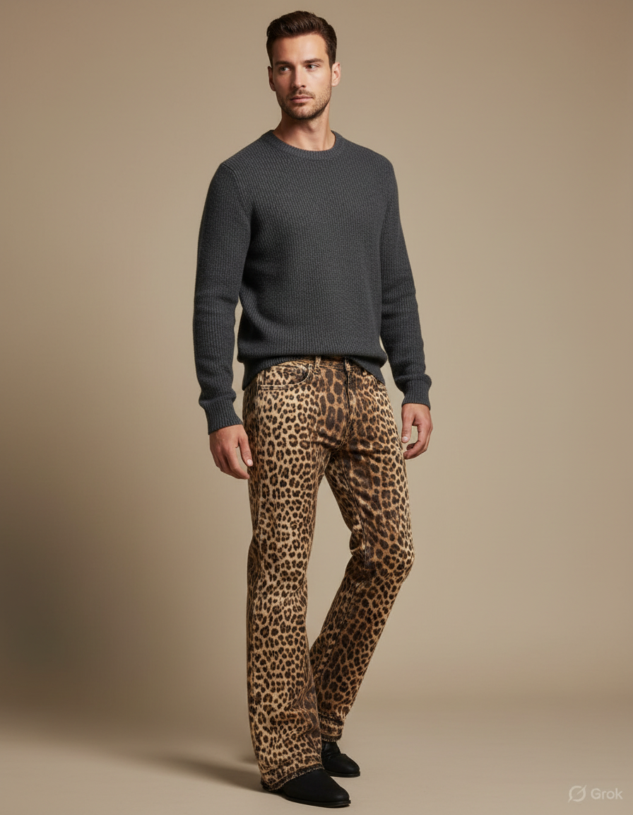 Pantalon Léopard Homme Imprimé Ample Marron Décontracté - Coton