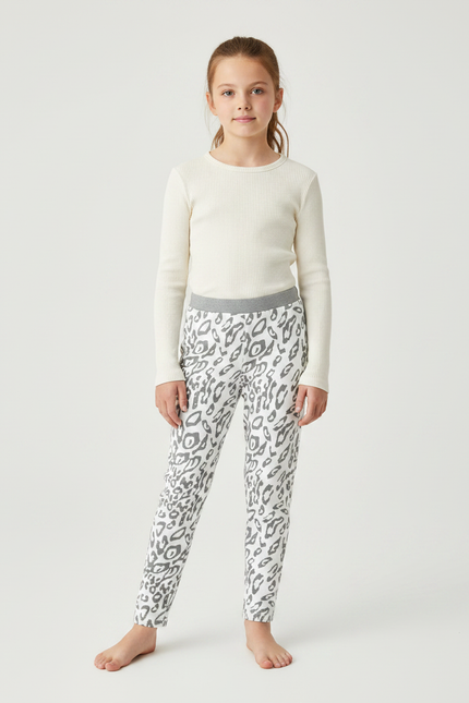 Pantalon Léopard Gris Skinny Imprimé Fille - Molleton