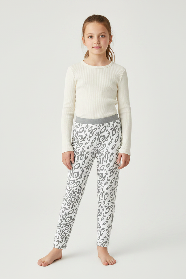 Pantalon Léopard Gris Skinny Imprimé Fille - Molleton