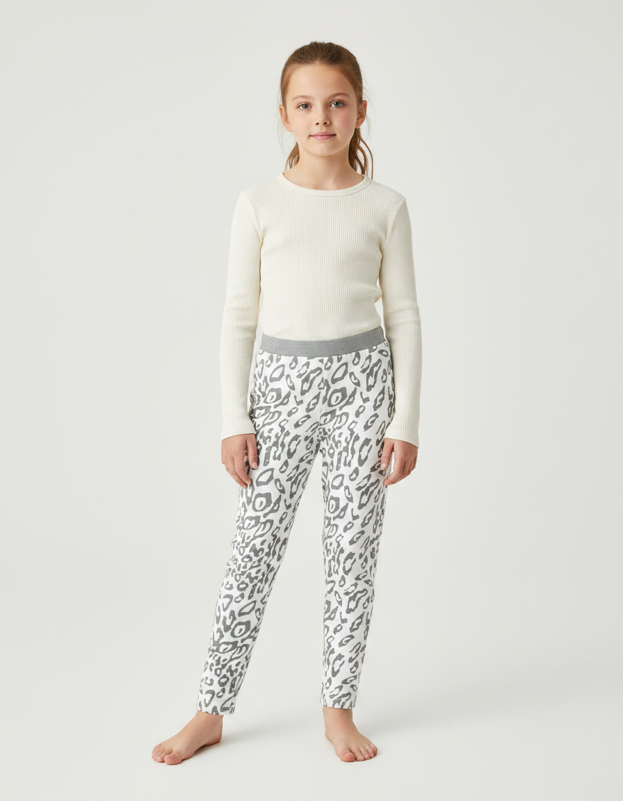 Pantalon Léopard Gris Skinny Imprimé Fille - Molleton