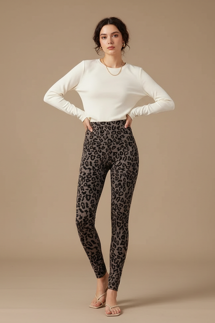 Pantalon Léopard Imprimé Slim Chaud Femme - Molleton