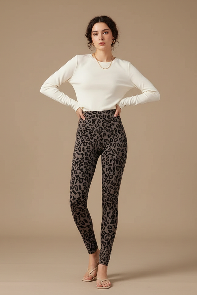 Pantalon Léopard Imprimé Slim Chaud Femme - Molleton