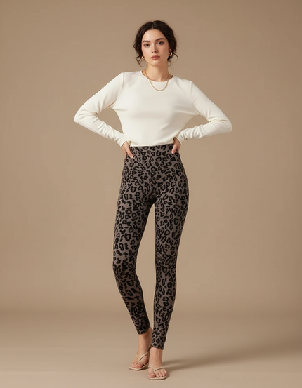 Pantalon Léopard Imprimé Slim Chaud Femme - Molleton