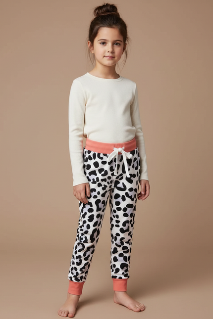 Pantalon Léopard Enfant Blanc Noir Confortable Coton - Imprimé Molleton