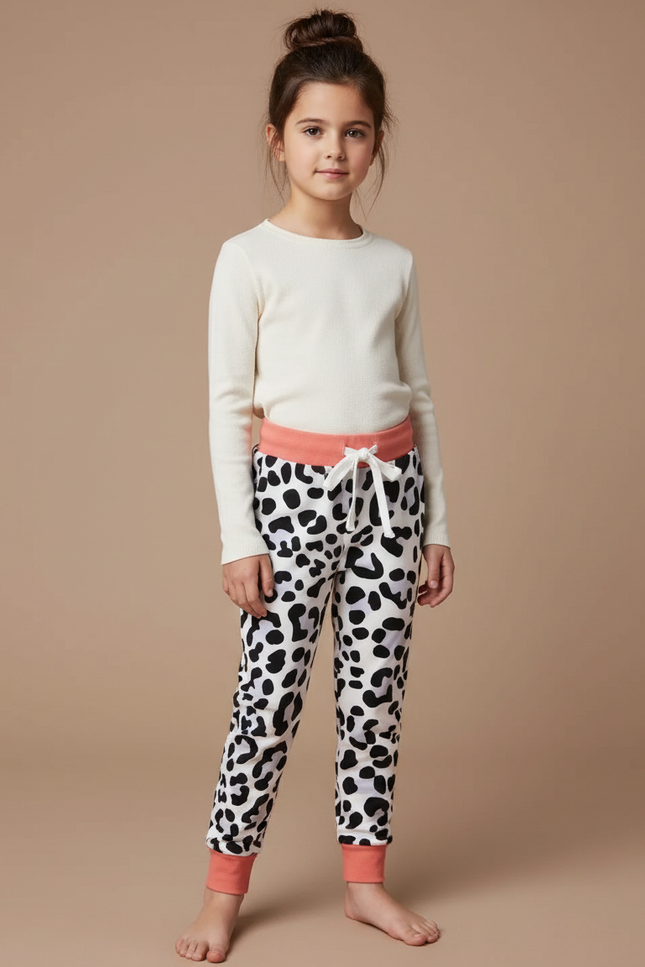 Pantalon Léopard Enfant Blanc Noir Confortable Coton - Imprimé Molleton