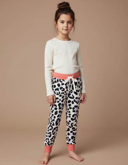 Pantalon Léopard Enfant Blanc Noir Confortable Coton - Imprimé Molleton