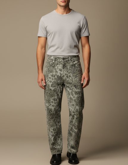 Pantalon Léopard Homme Gris Imprimé Ample Décontracté - Kaki Jean