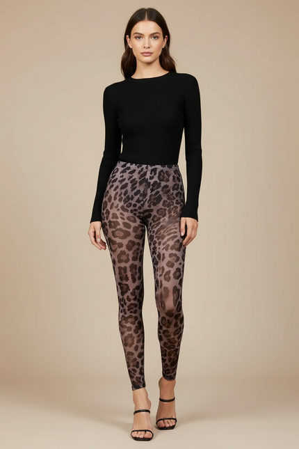 Pantalon Léopard Transparent Moulant Imprimé Animal Sexy - Maille