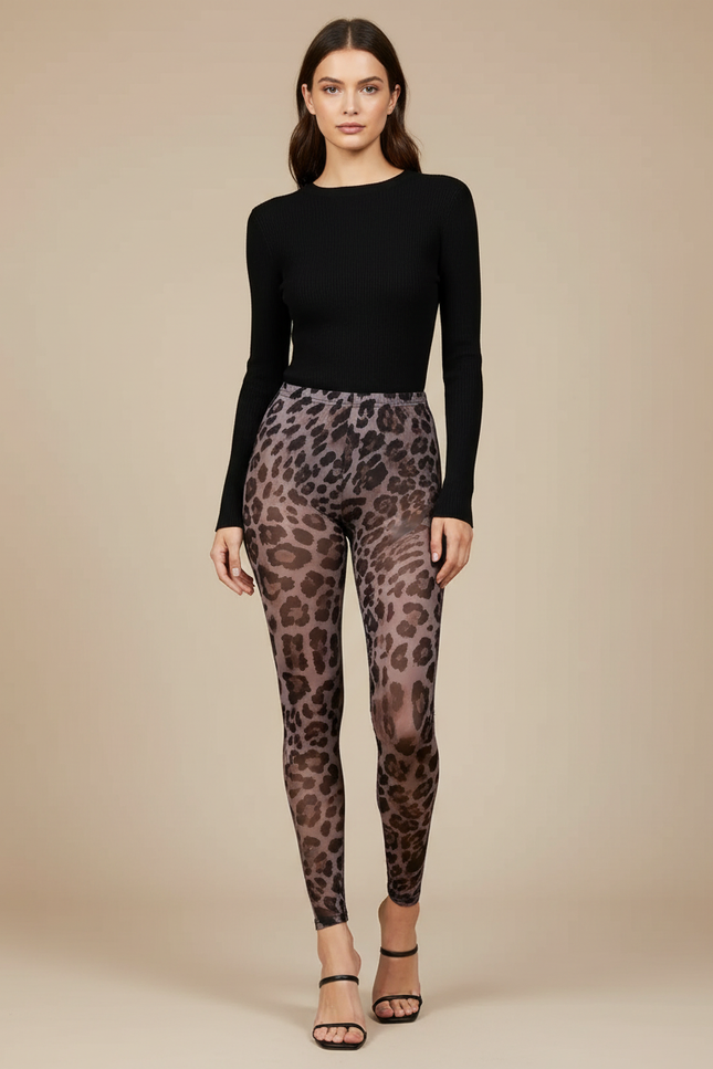 Pantalon Léopard Transparent Moulant Imprimé Animal Sexy - Maille