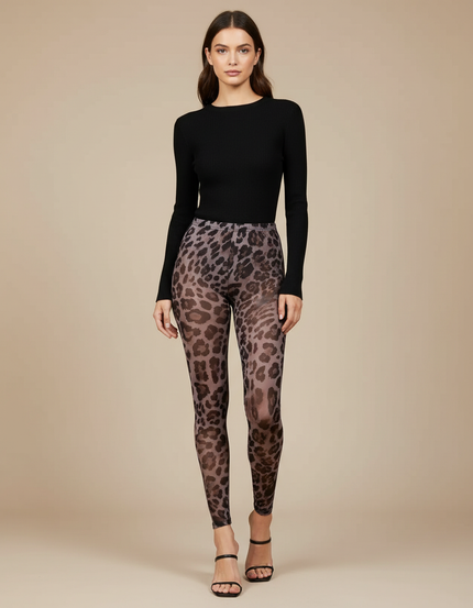 Pantalon Léopard Transparent Moulant Imprimé Animal Sexy - Maille