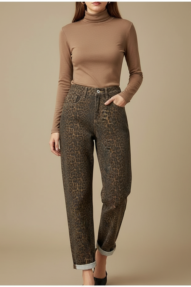 Pantalon Leopard Taille Haute - Imprimé Jean