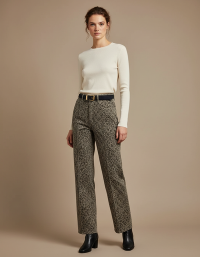 Pantalon Léopard Femme Droit